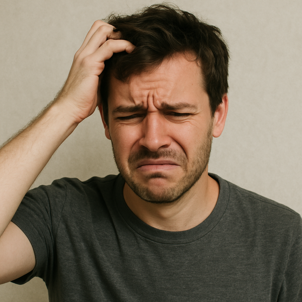 Person looking stressed while scratching their head