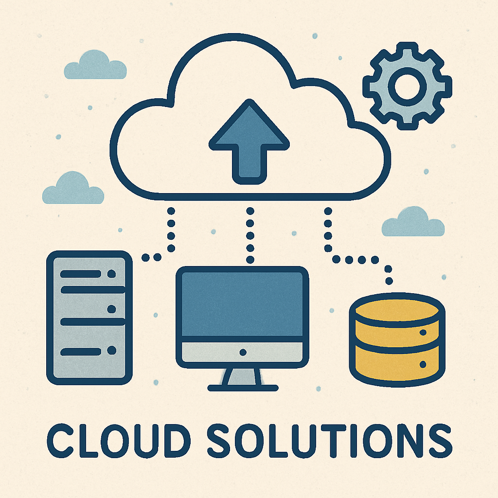 Illustration of cloud solutions including storage and computing
