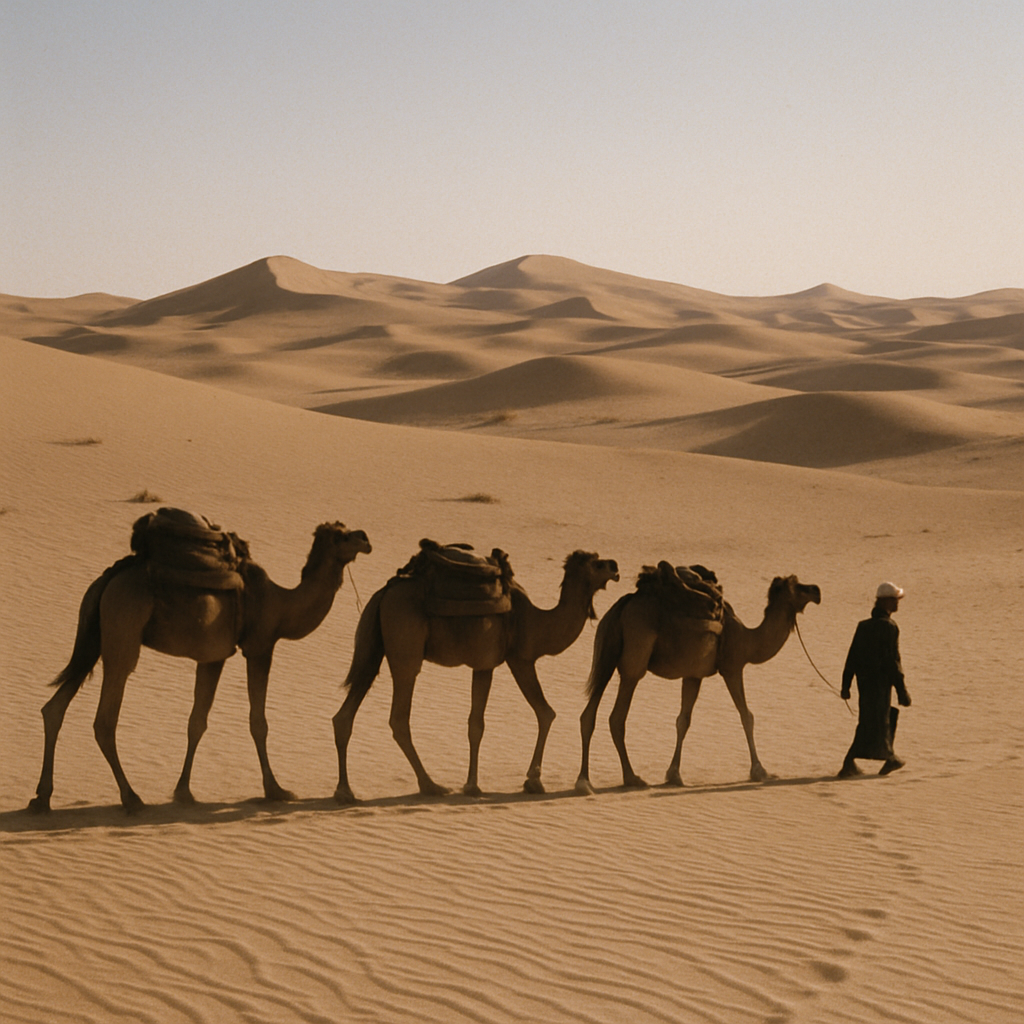 Camel caravan in the desert