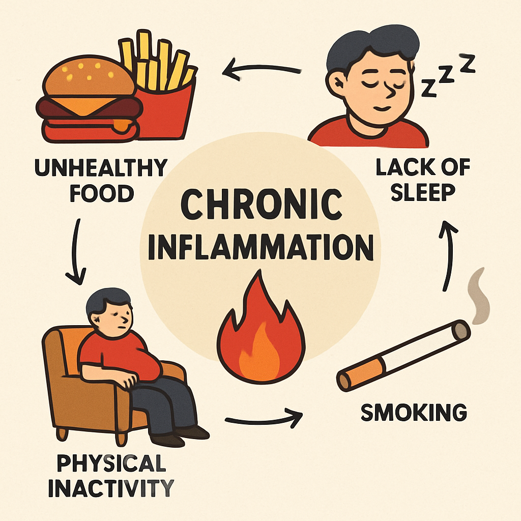 Chronic inflammation concept image with unhealthy lifestyle