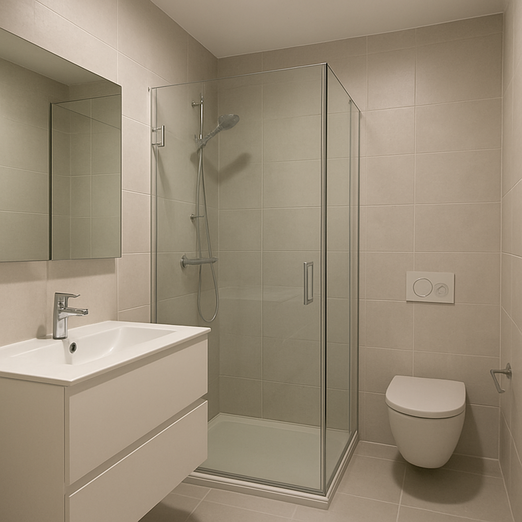 Modern bathroom with glass shower enclosure