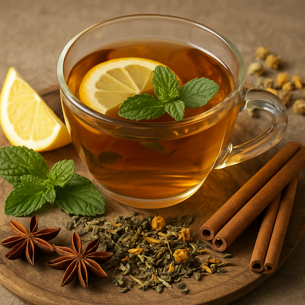 Aromatic herbal tea with ingredients
