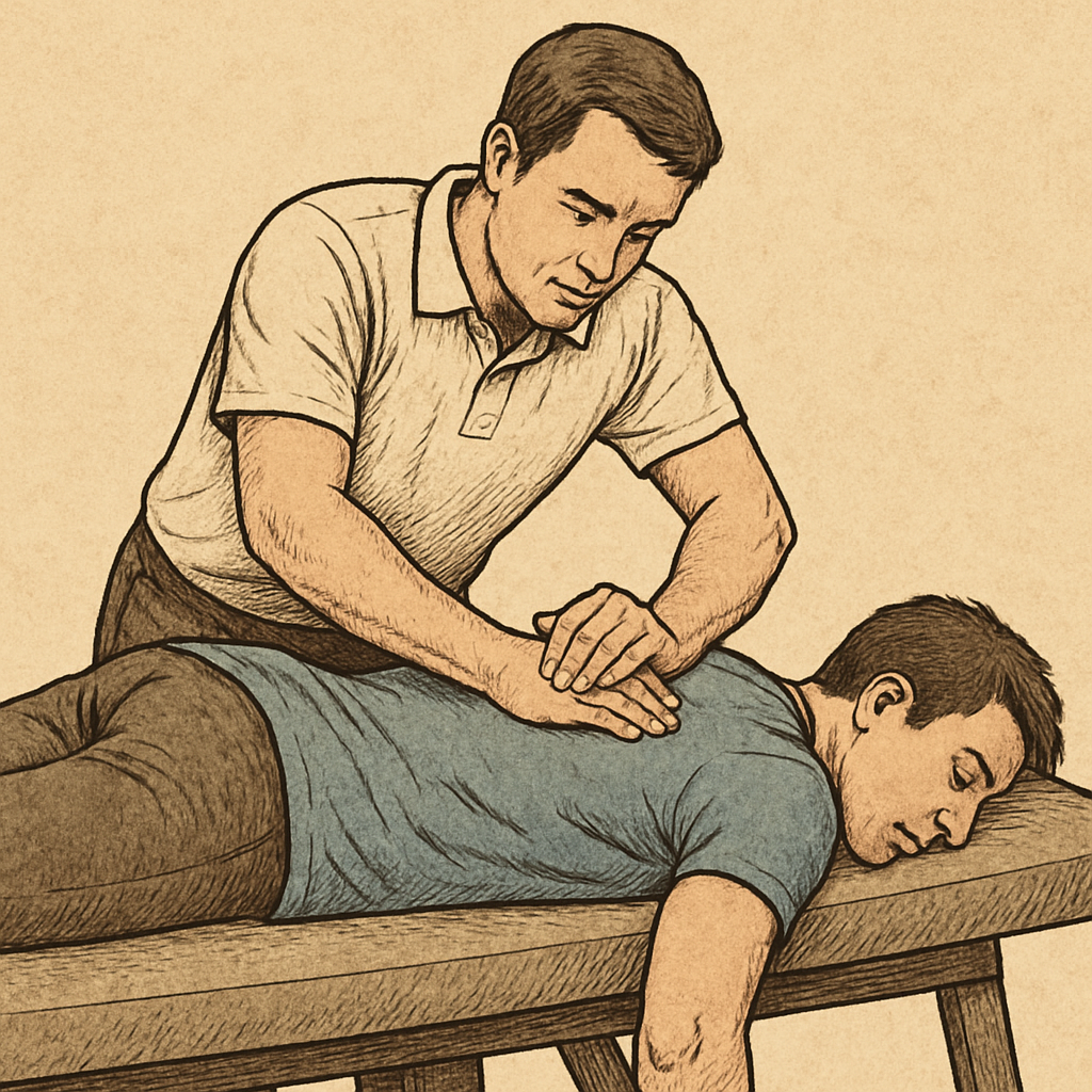 Illustration showing a chiropractor performing spinal adjustments