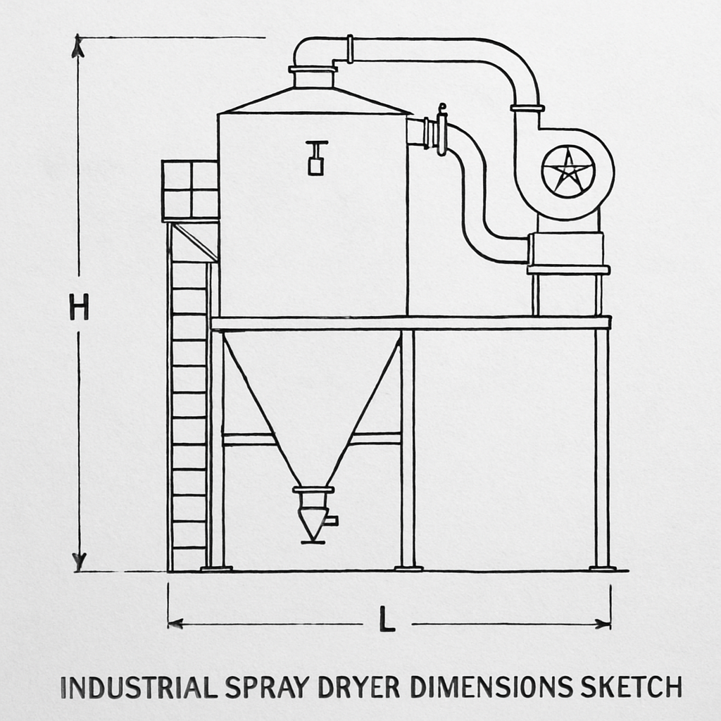 Industrial spray dryer dimensions sketch
