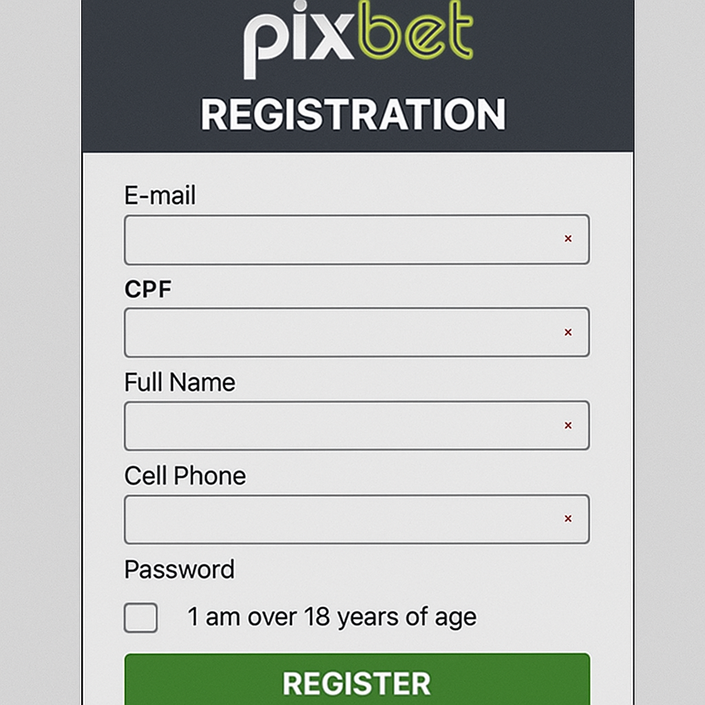 Image of Pixbet registration form showing required fields