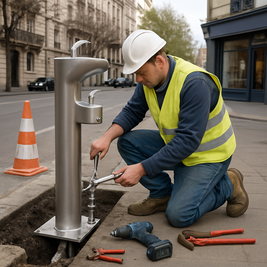 Installation de fontaine à eau en milieu urbain