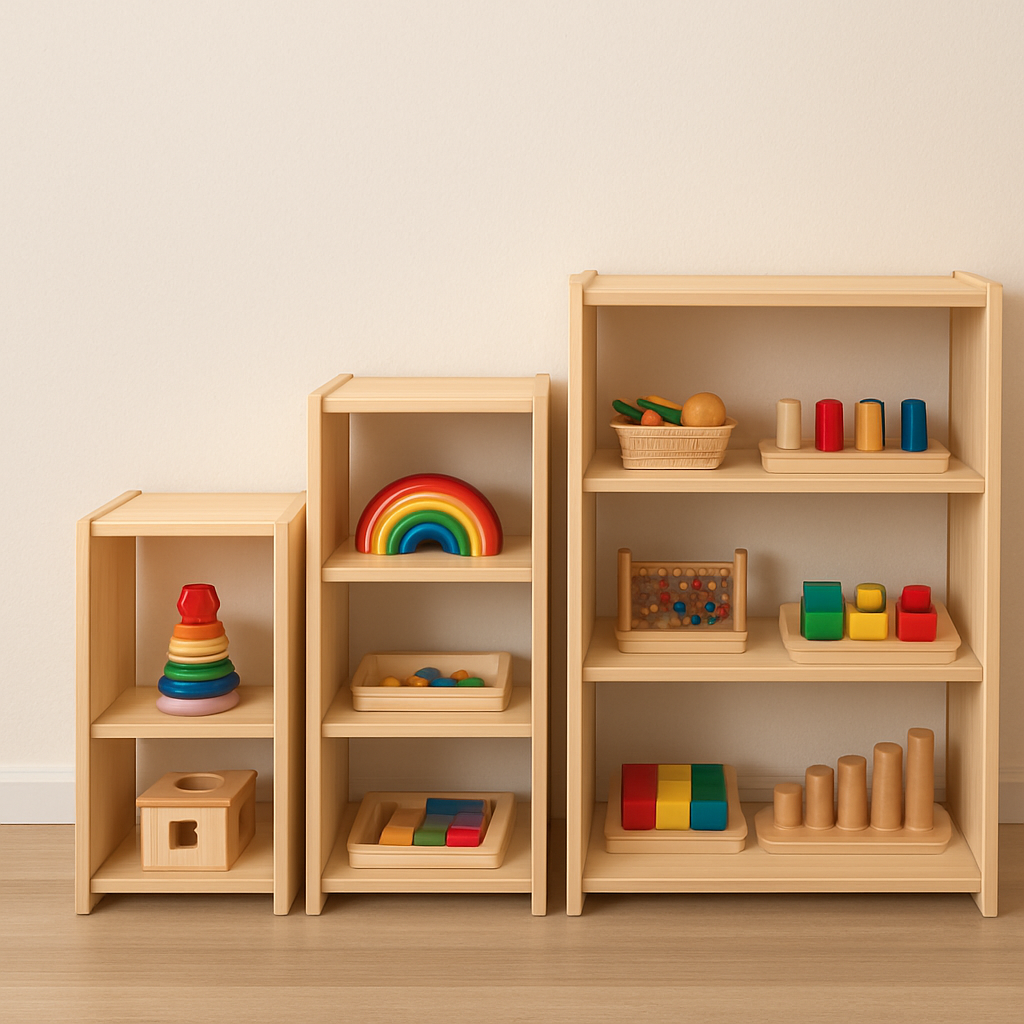 Different sizes of Montessori toy shelves