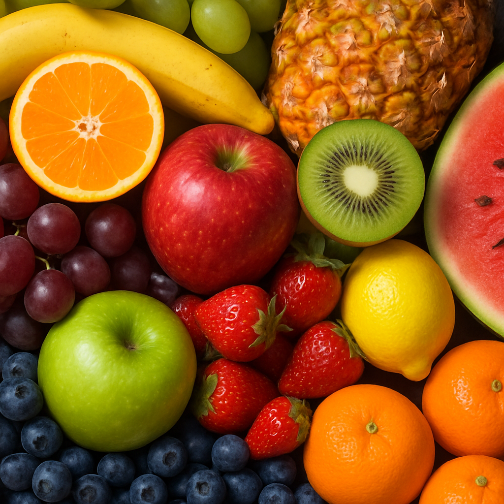 A selection of fresh fruits displayed in a colorful arrangement