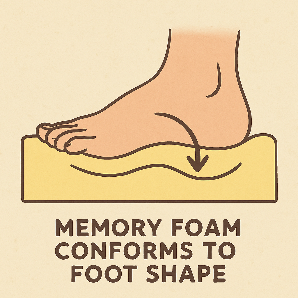 Illustration showing how memory foam conforms to foot shape