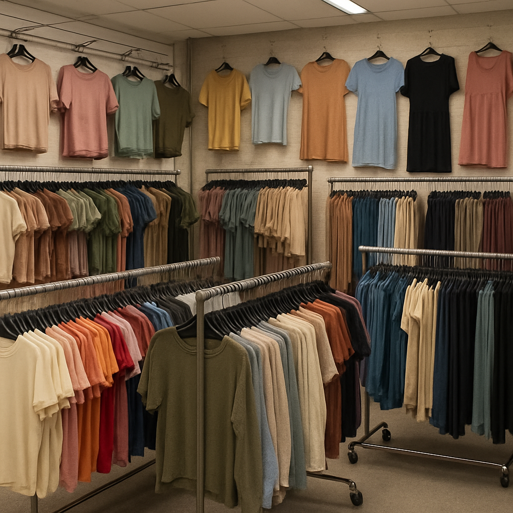 Clothing samples in a wholesale store