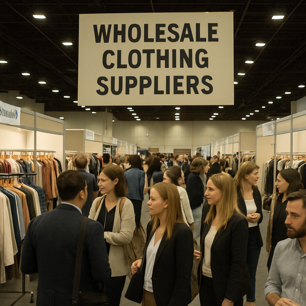 A trade show featuring wholesale clothing suppliers