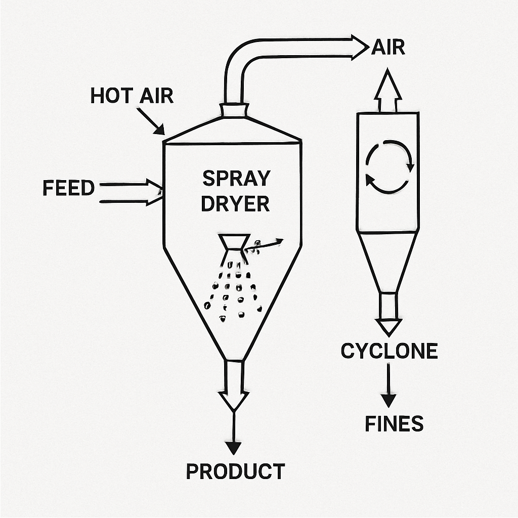Diagram of a spray drying process