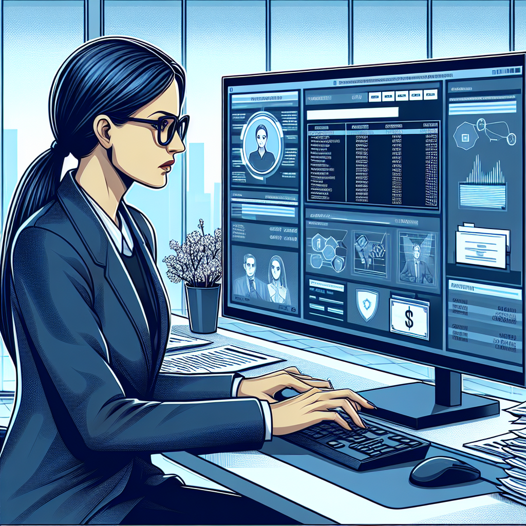 An illustration of a financial crime investigator examining transaction data