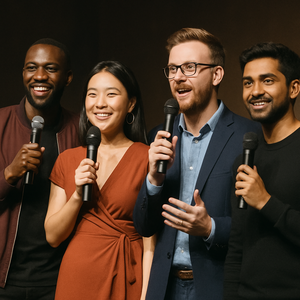 Diverse group of MCs on stage