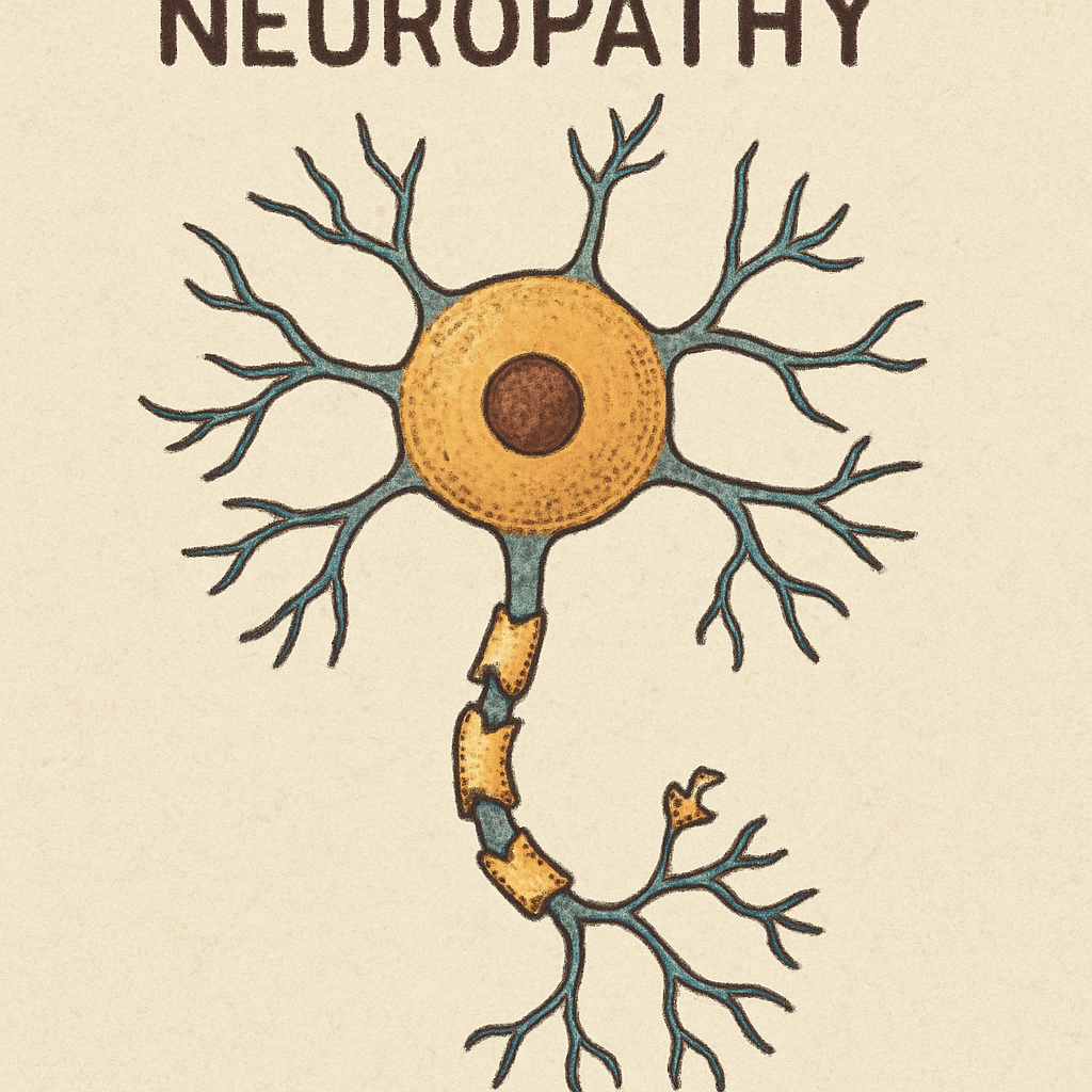 Illustration of a nerve cell affected by neuropathy