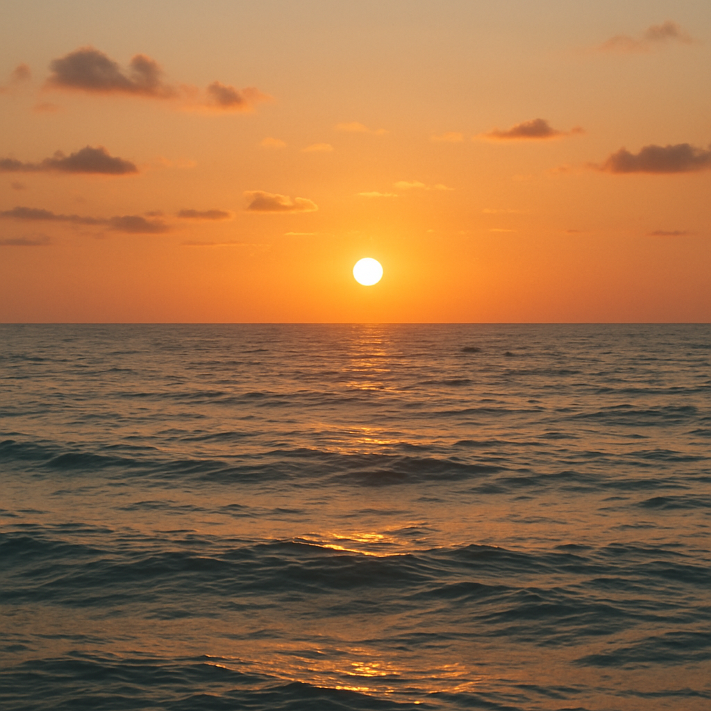 Calm ocean waves at sunset