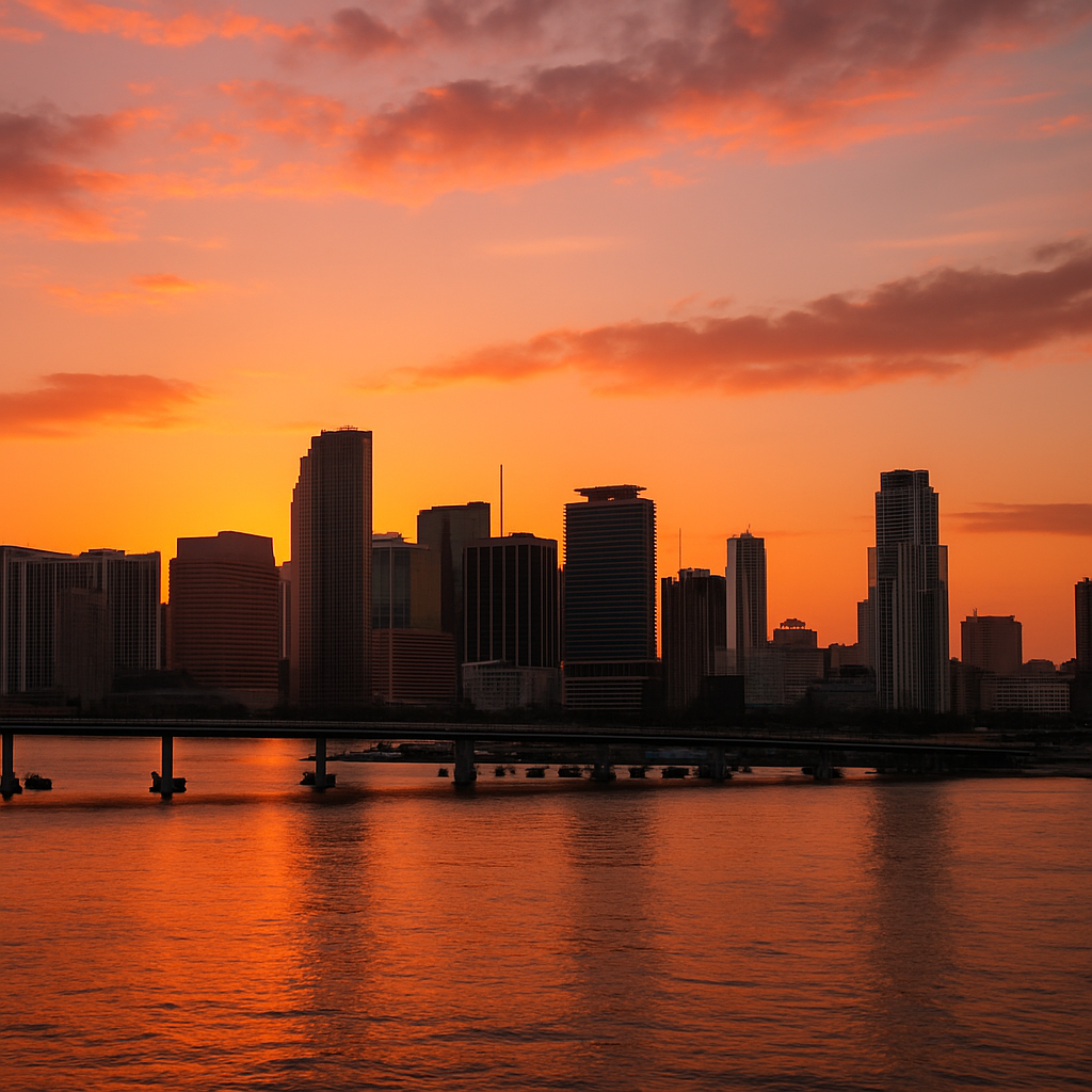 Miami skyline at sunset