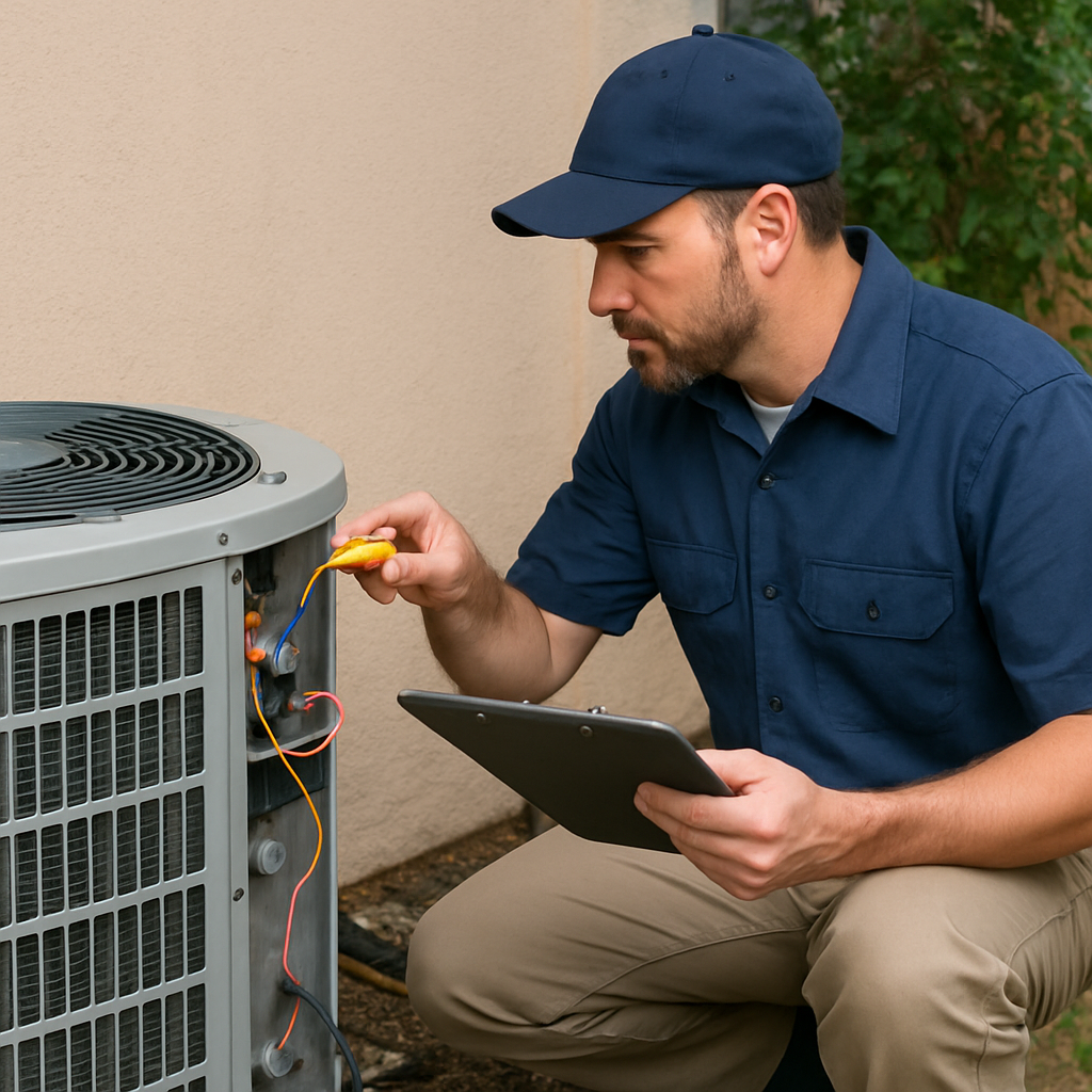 HVAC technician inspecting an AC unit