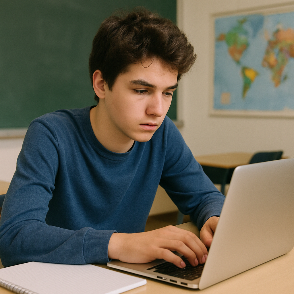Student working on a laptop