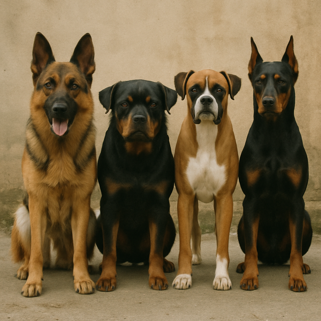 Different breeds of guard dogs