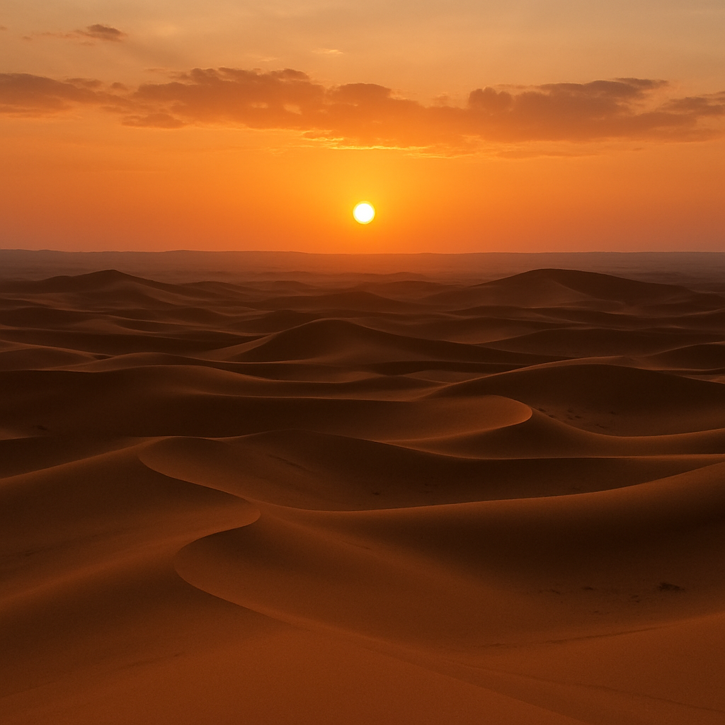 Atardecer sobre las dunas del desierto de Merzouga