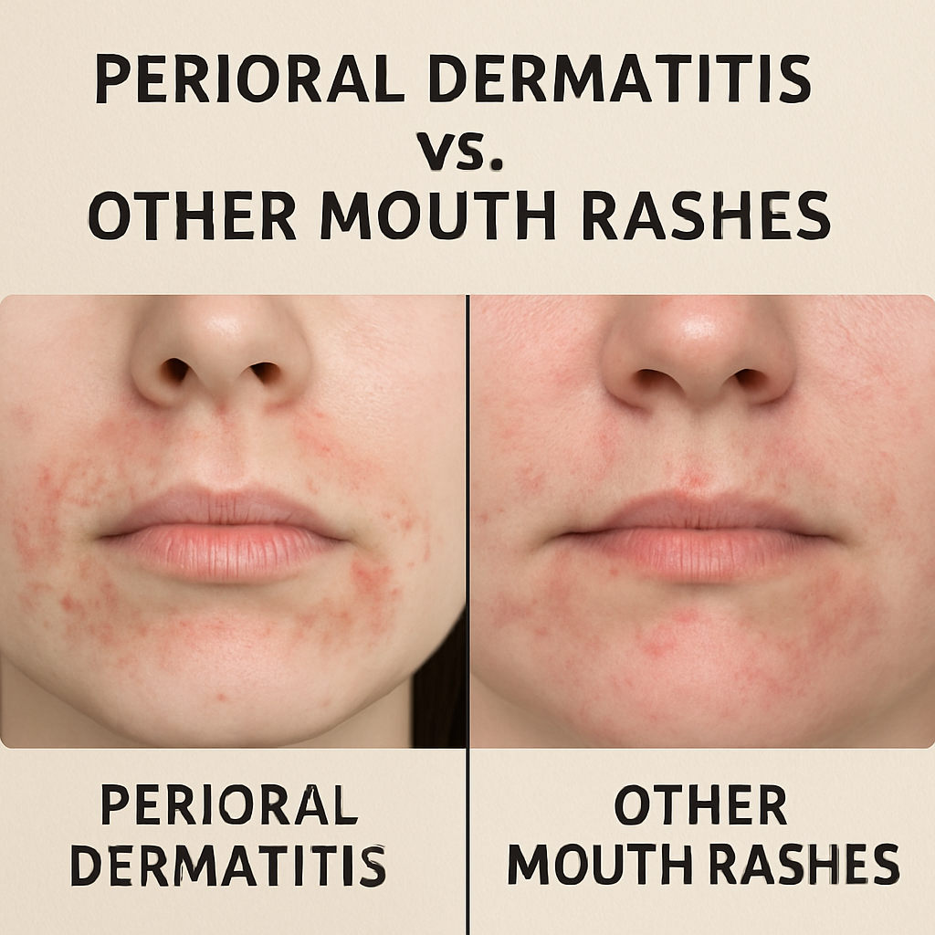 Comparison of common mouth rashes including angular cheilitis