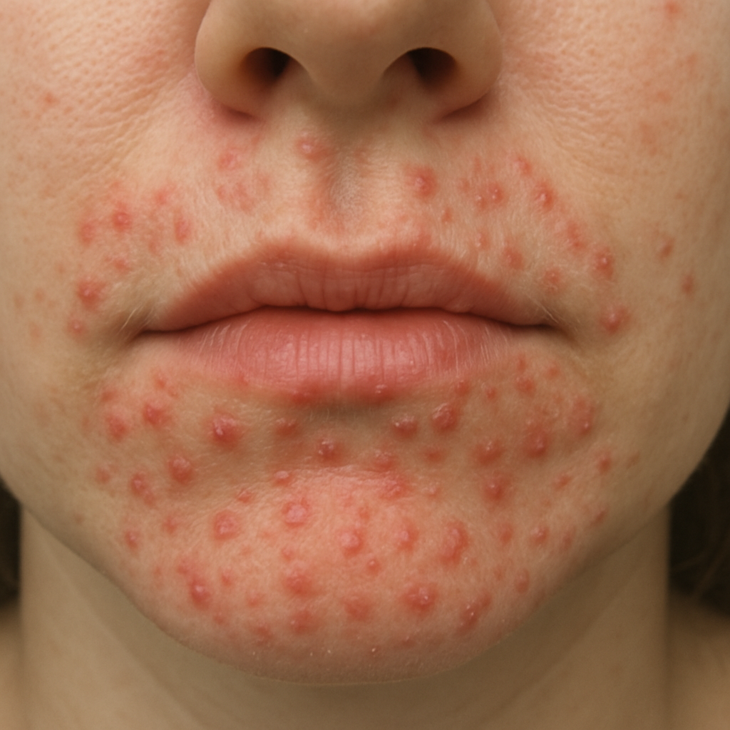 Red bumps and dry patches around the mouth