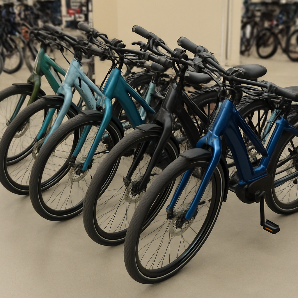 Electric bicycles lined up for sale