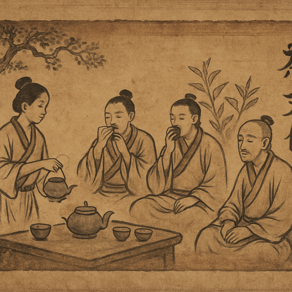 Ancient scroll depicting Chinese tea culture