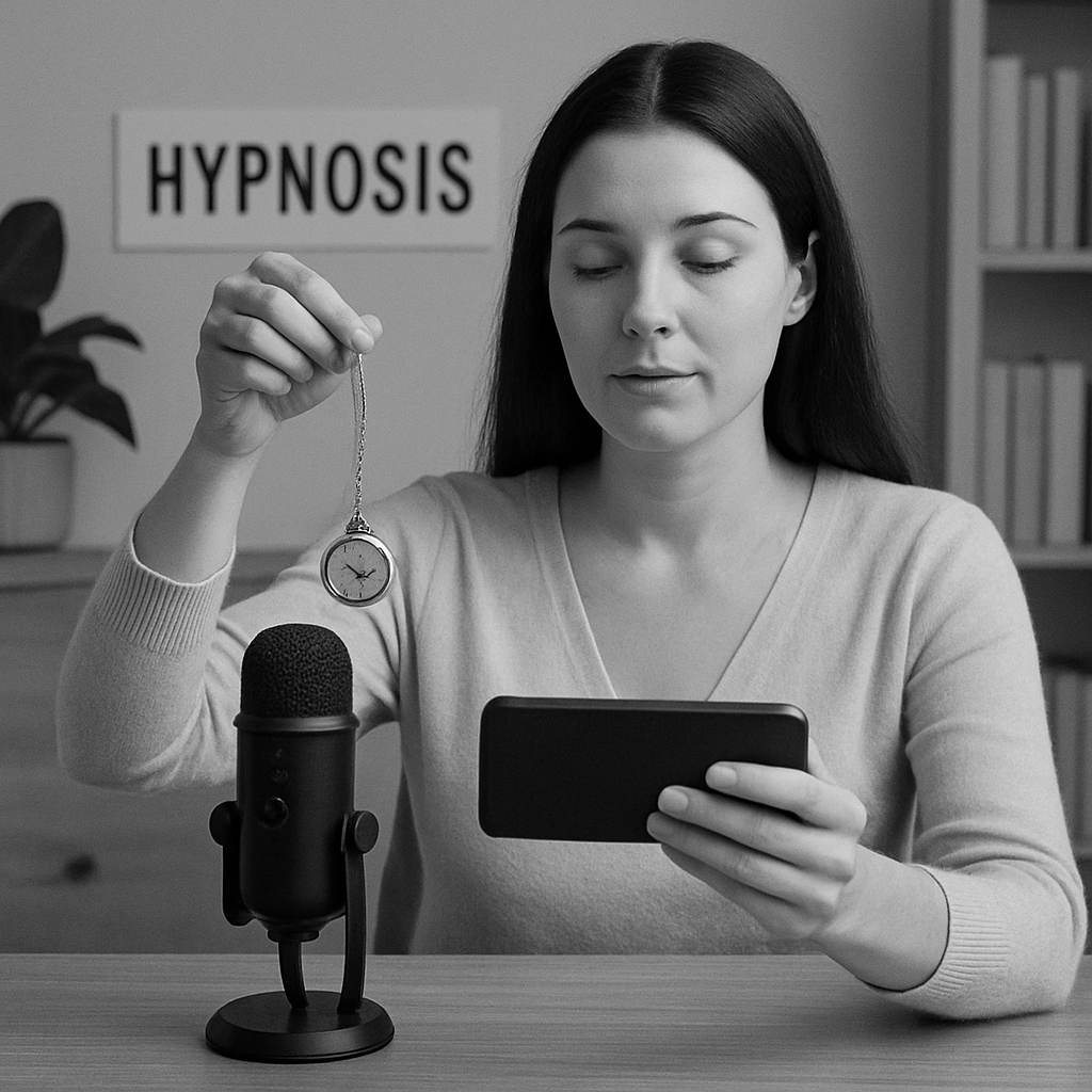 woman recording hypnosis session