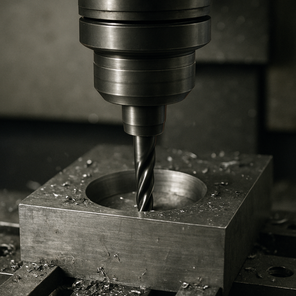 Close-up of CNC machine working on metal