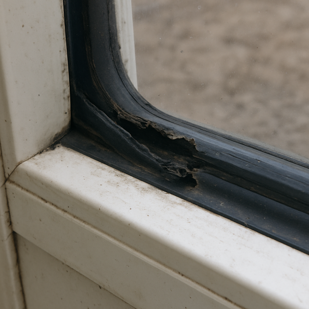 Beschadigde rubber afdichting