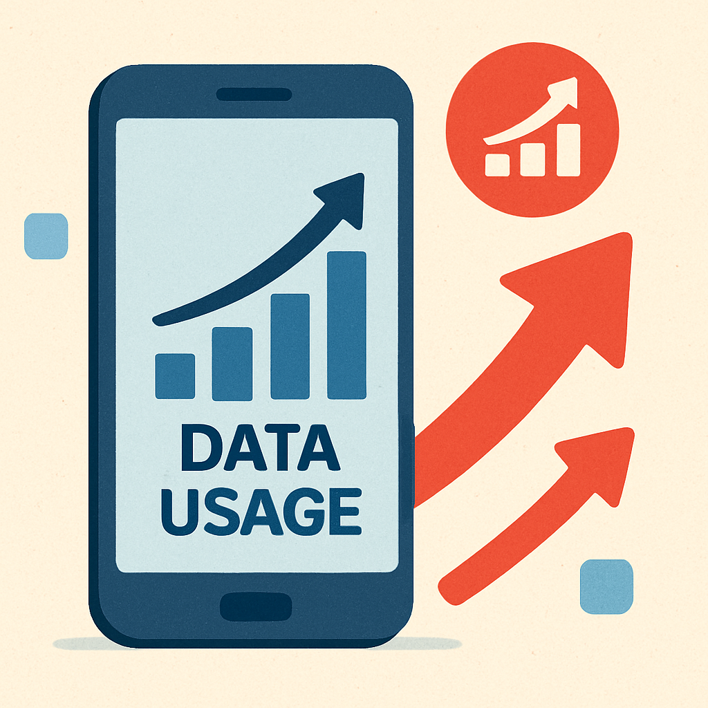Illustration showing increased data usage on a phone