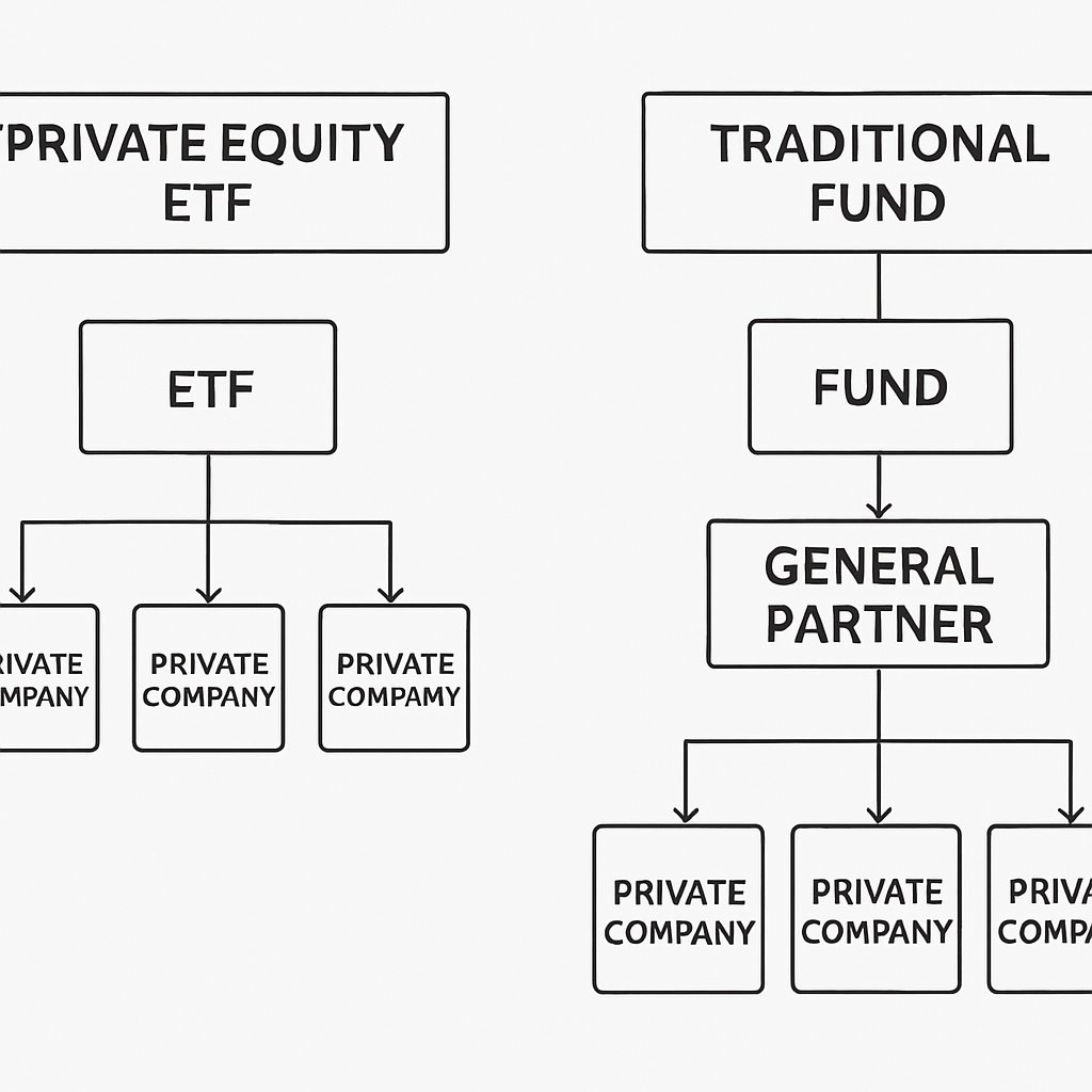 Diagram showing structure of Private Equity ETF vs Traditional Fund
