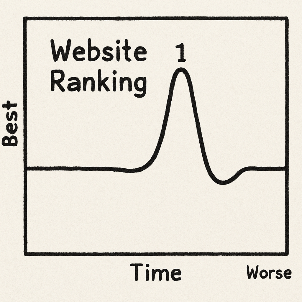 Graph showing a temporary spike and decline in website rankings