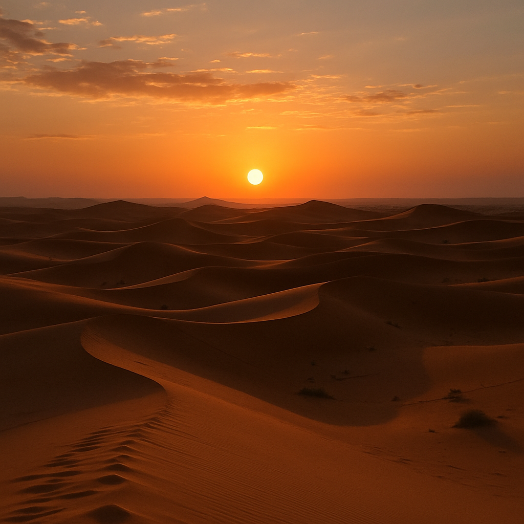 Puesta de sol en las dunas de Merzouga