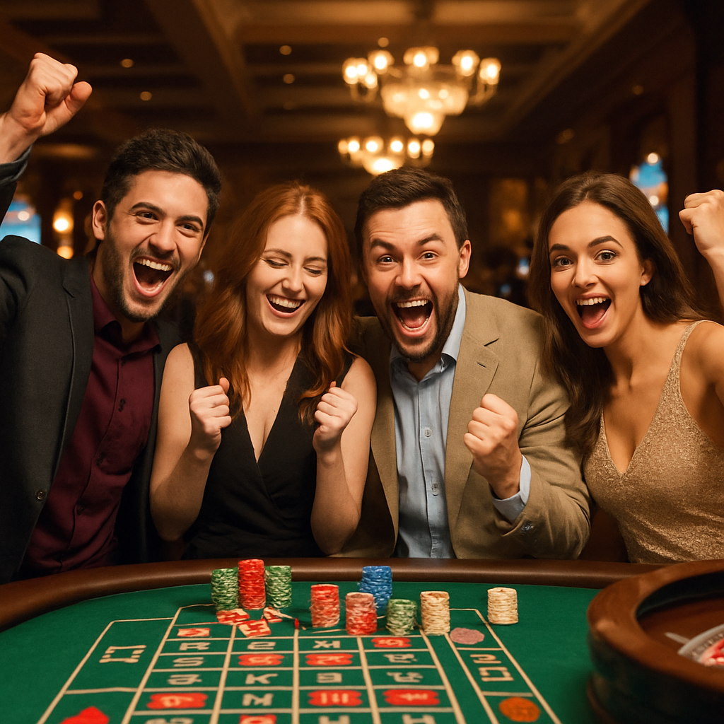 Casino players celebrating a win