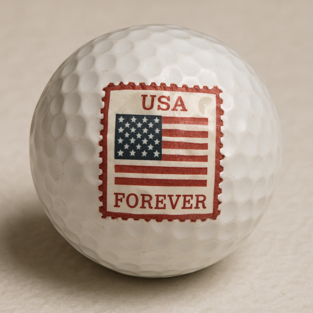 Golf ball with a stamp design