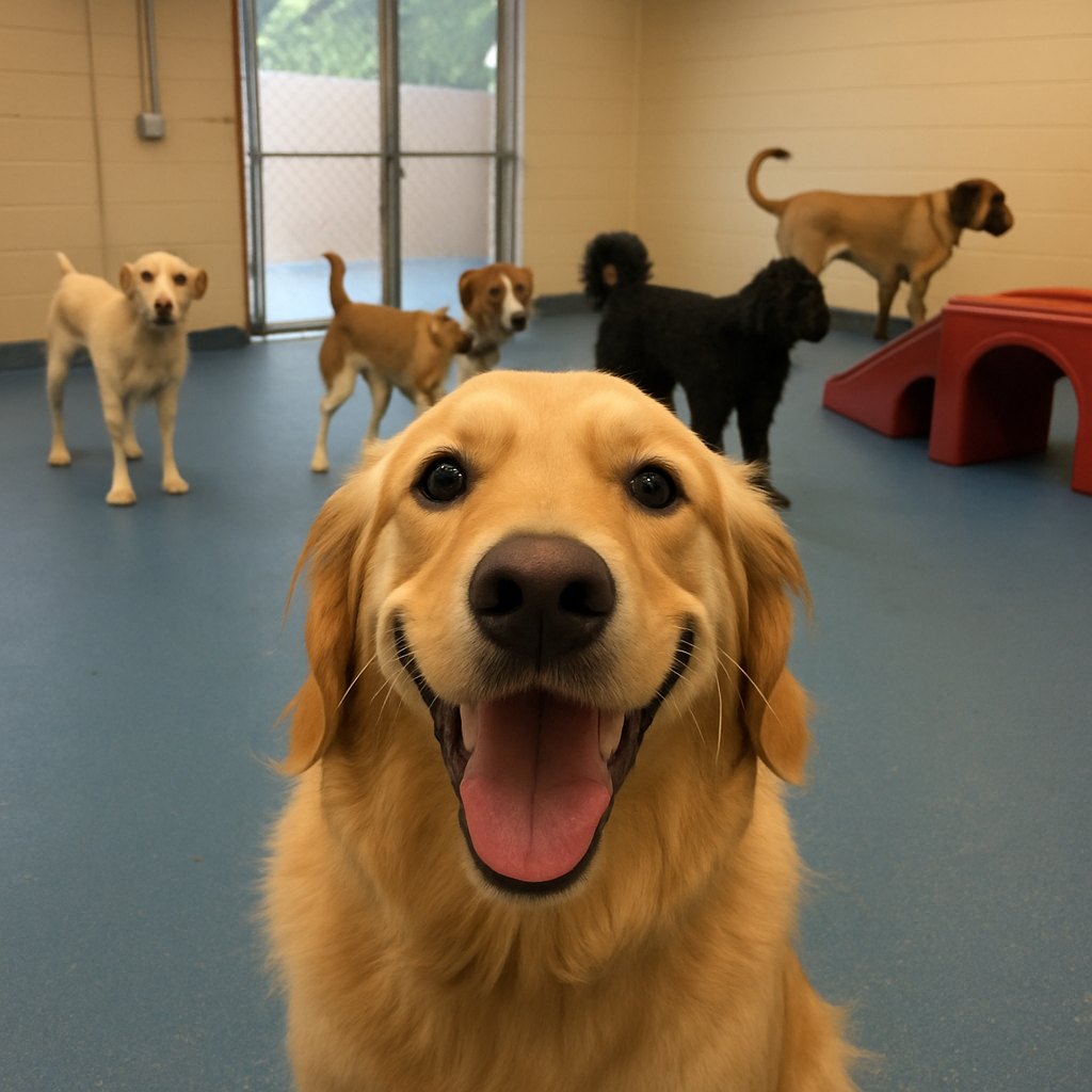 happy dog at daycare