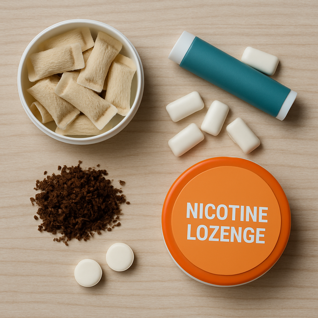 Image of various nicotine pouches and alternatives
