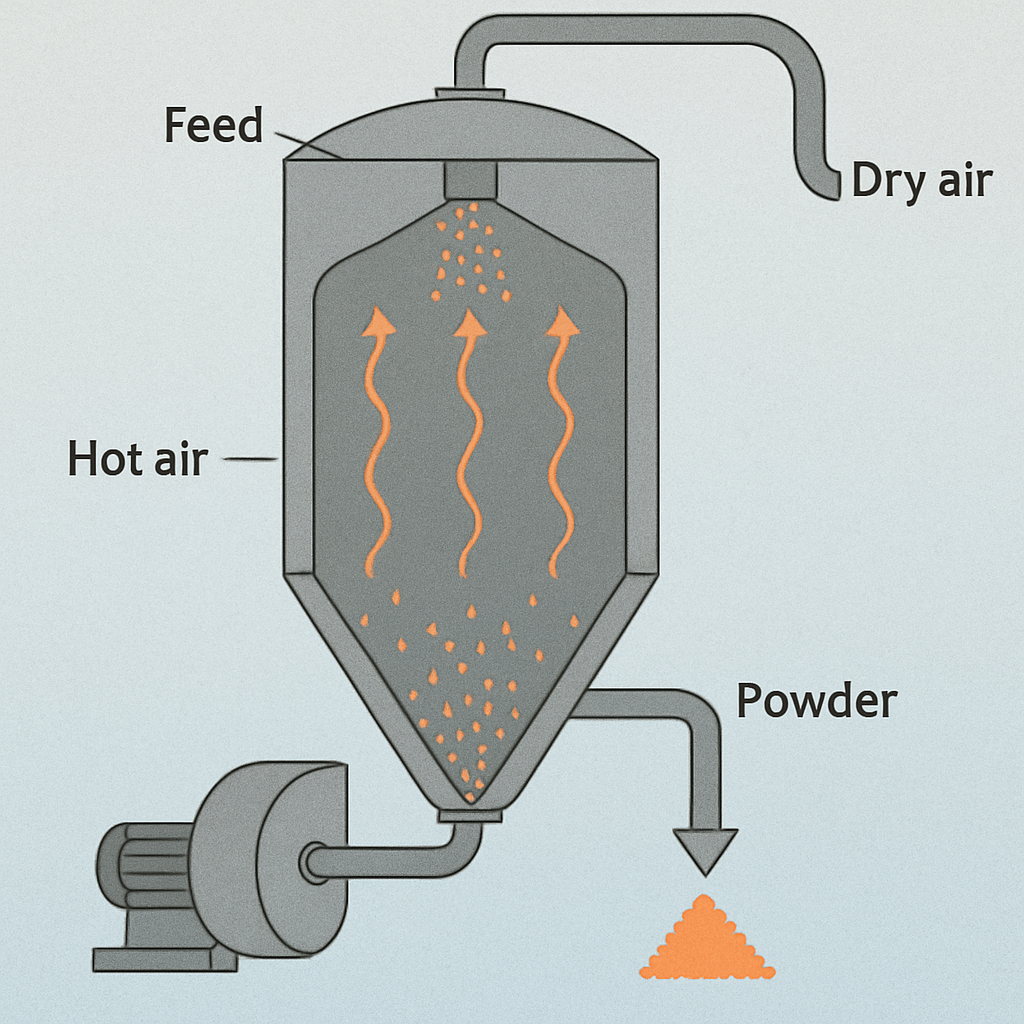 Illustration of a spray dryer in operation