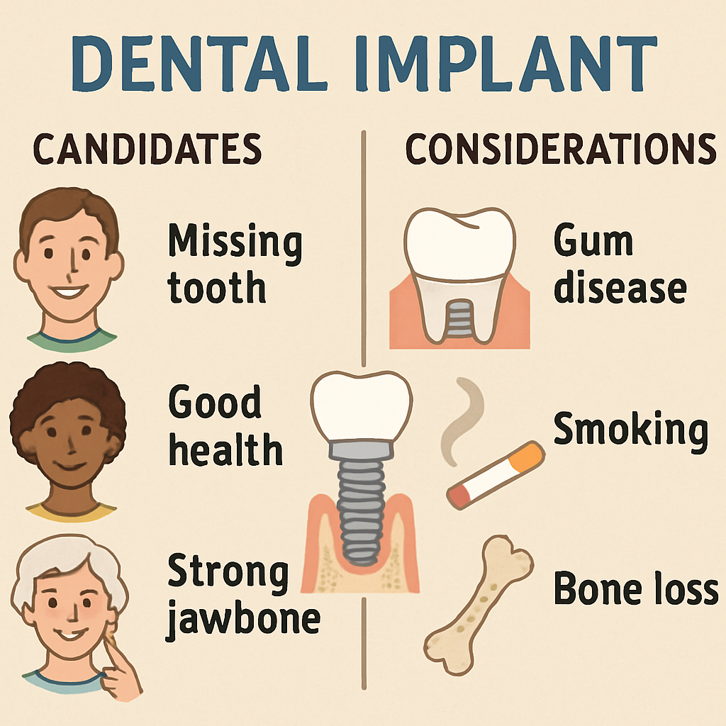 Illustration showing dental implant candidates and considerations