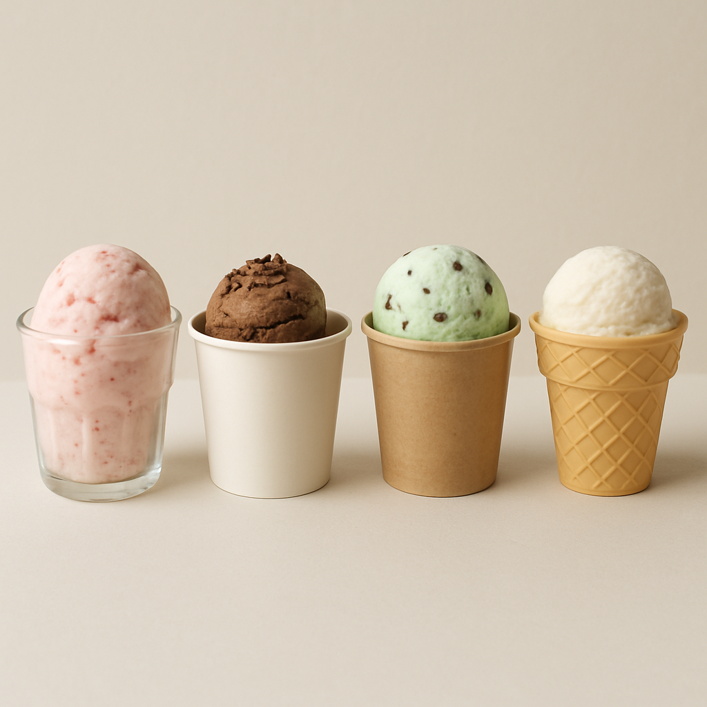 Various types of ice cream cups with different materials