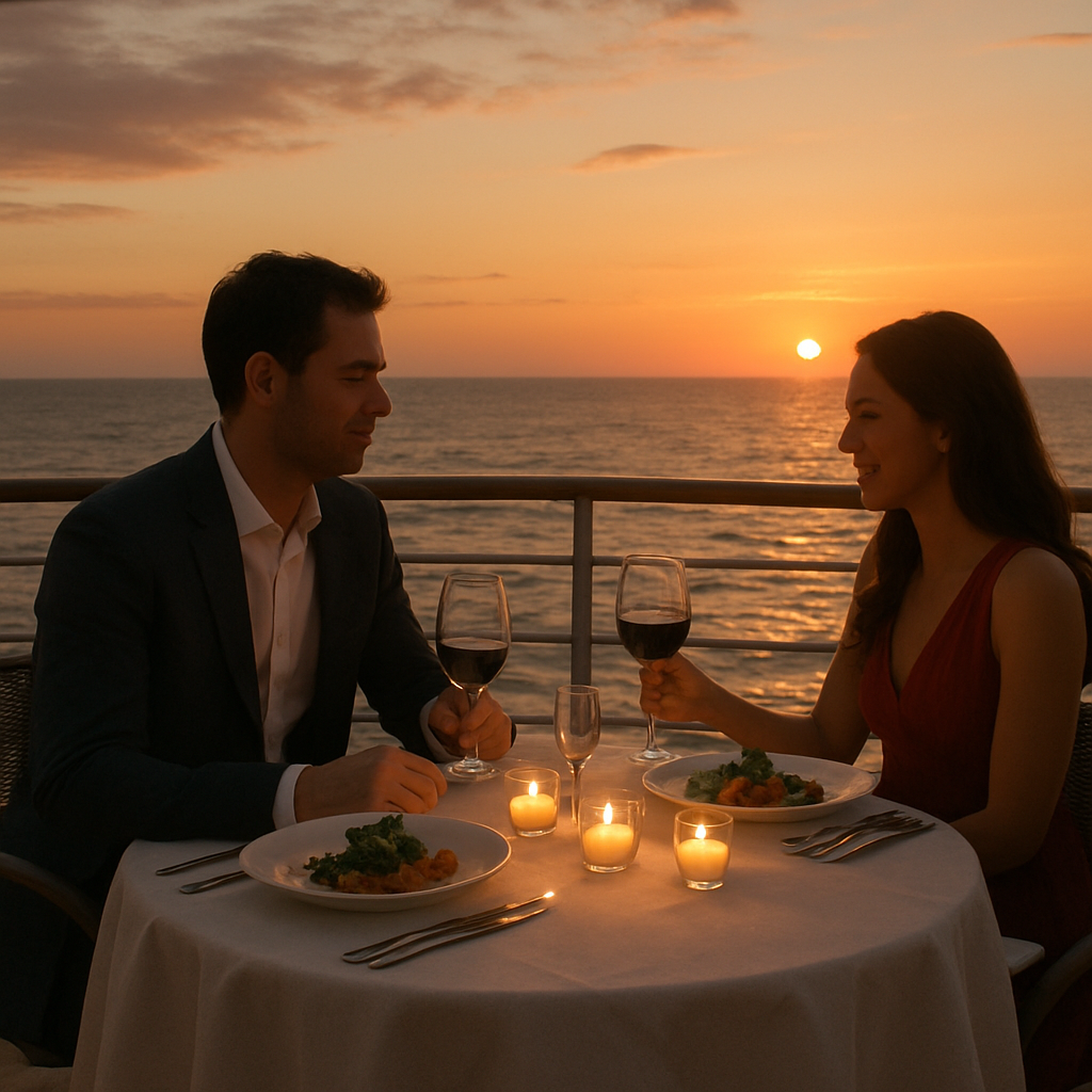Romantic dinner on a cruise ship