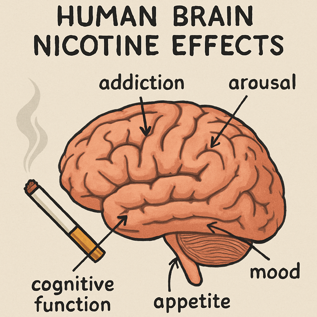 Illustration of the human brain with nicotine effects