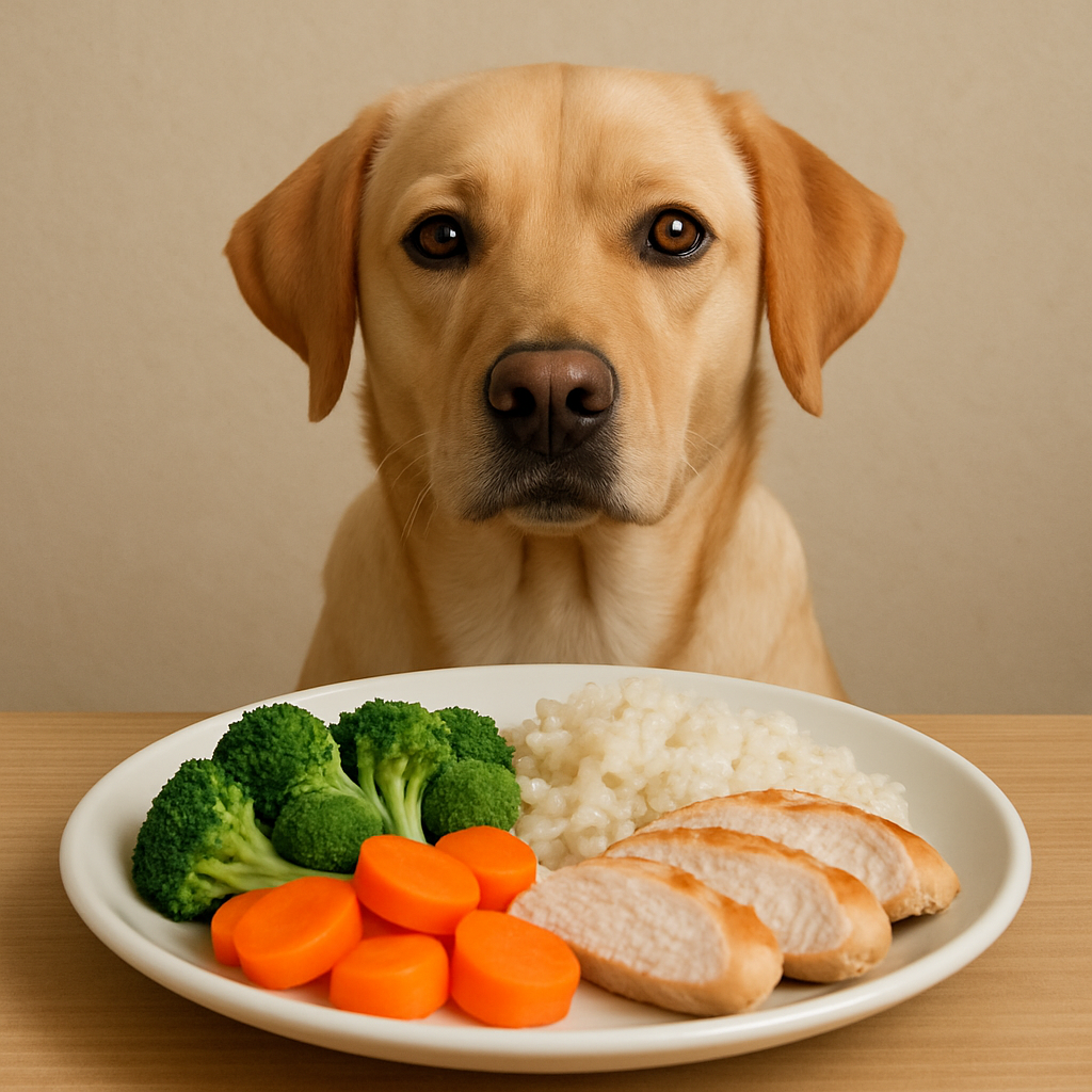 Dog with balanced meal