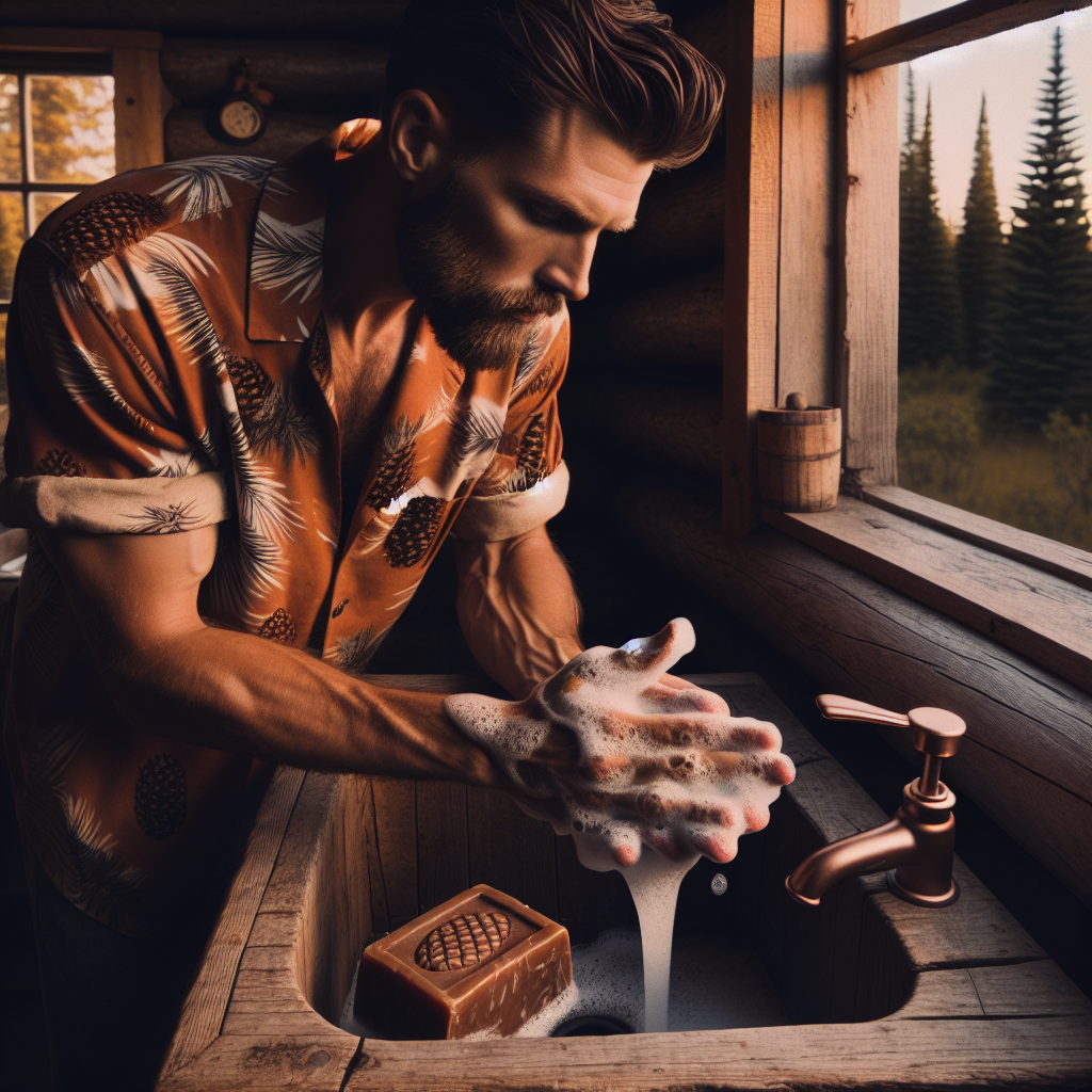 man using pine tar soap