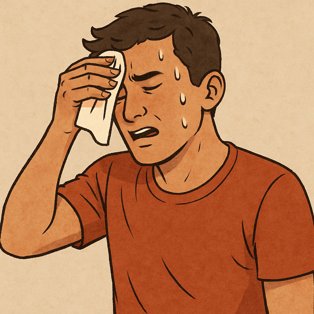 Person wiping sweat from forehead