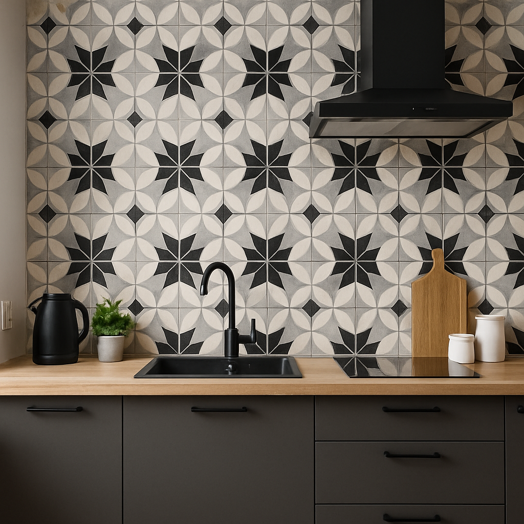 Modern kitchen with stylish wall tiles