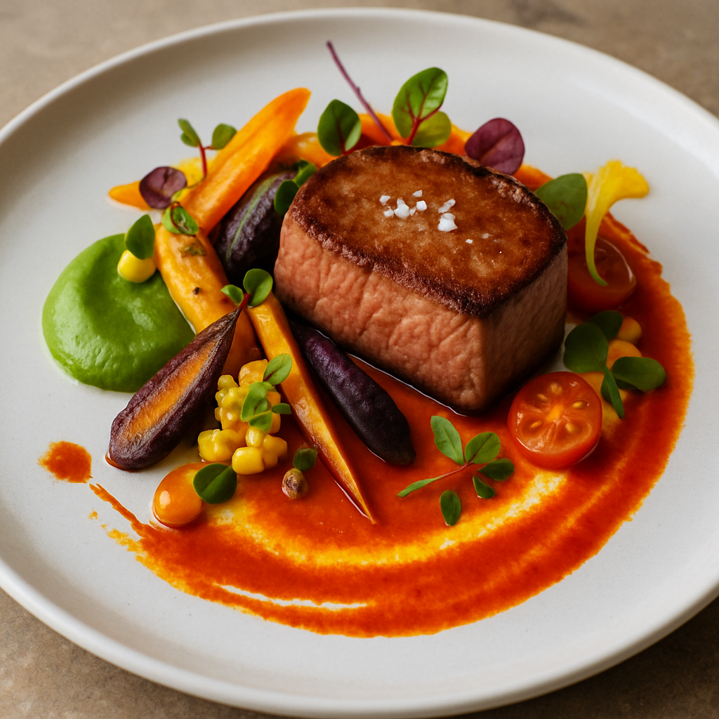 Gourmet dish with vibrant presentation